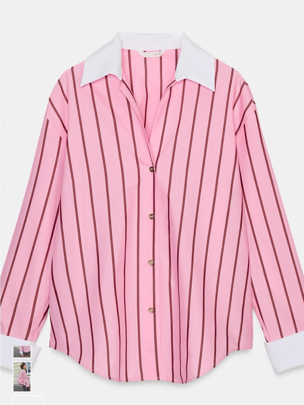 Zara Striped Oversized Oxford Shirt with Contrast Cuffs